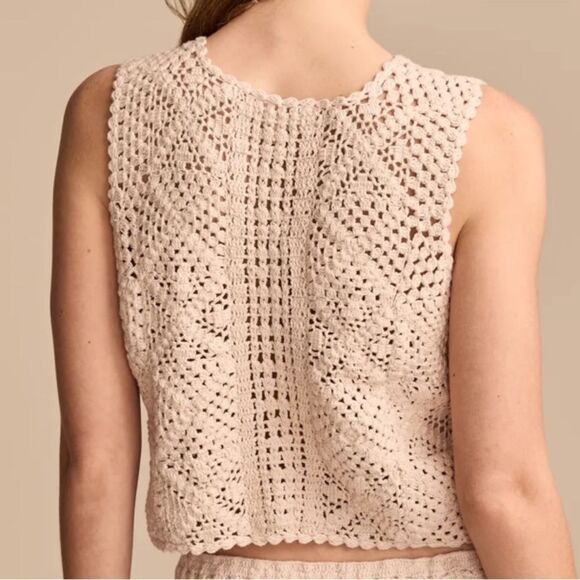 Lucky Brand XL Blush Pink Square Crochet Front Tie Cropped Festival Vest - Picture 6 of 15